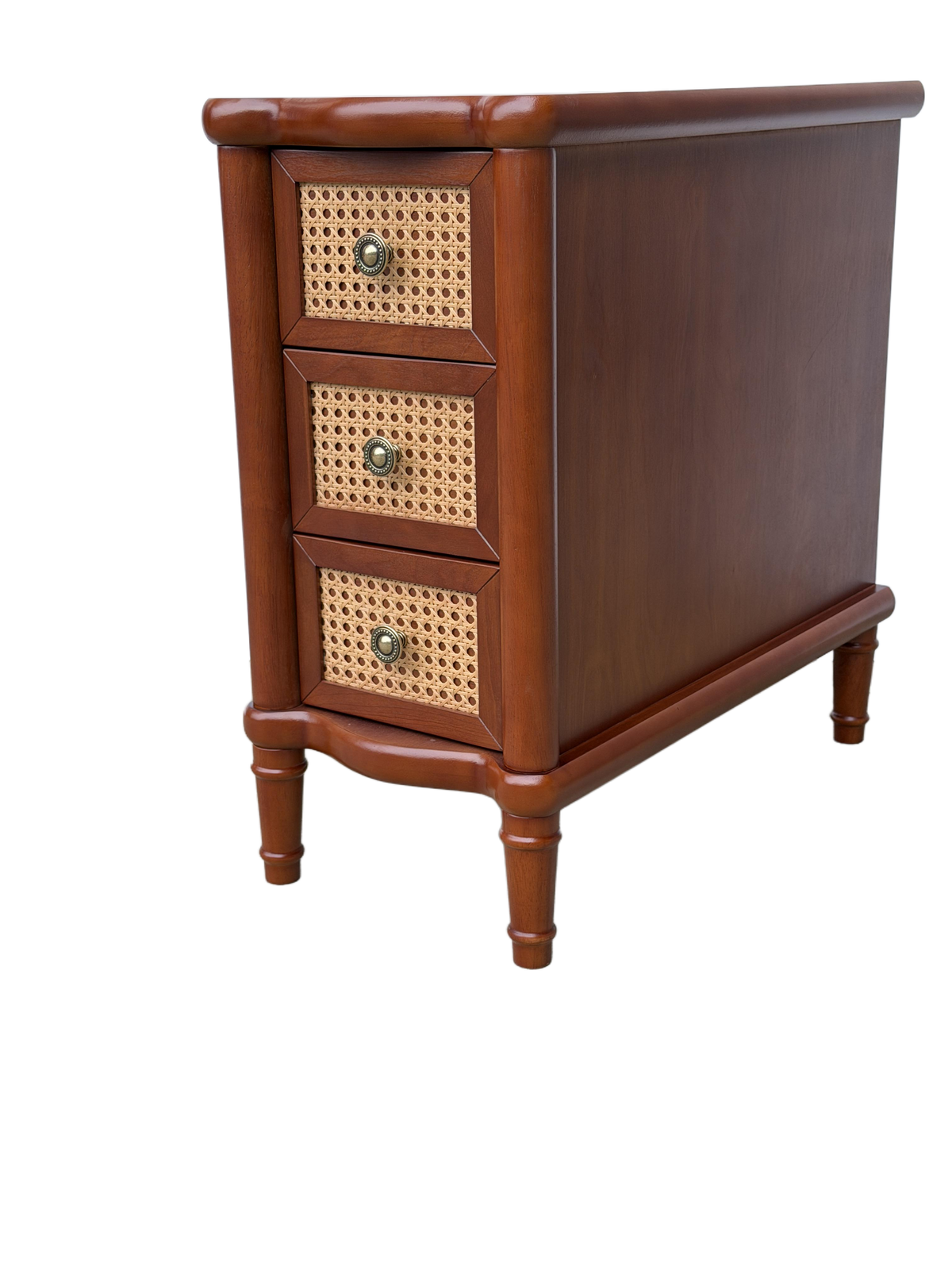 End Table - Rattan Narrow Side Table with 3 Drawers