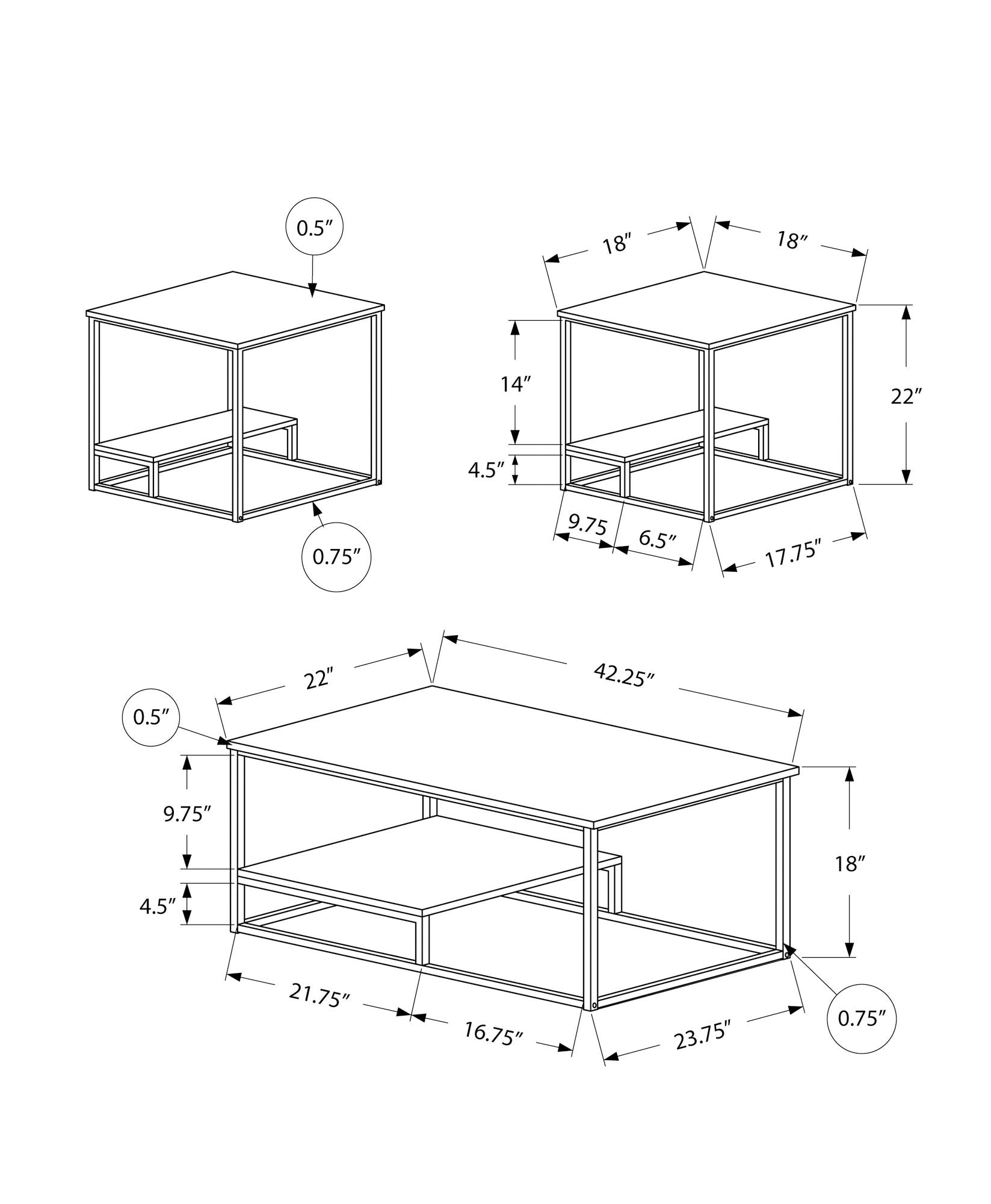 Table Set, Coffee, End, Side, Accent, Living Room (Set of 3)