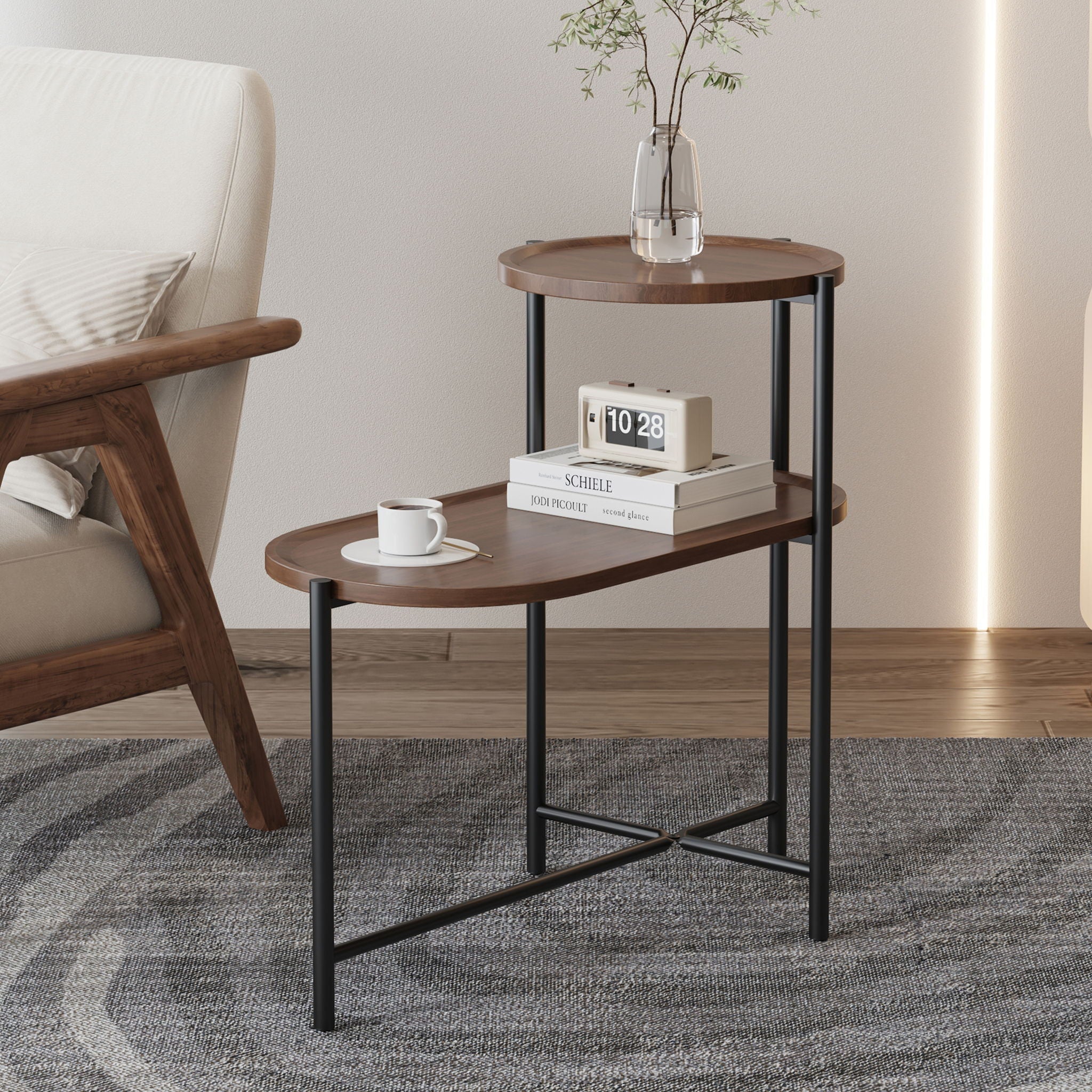 Round Coffee Table With Storage Tray 2 Tier