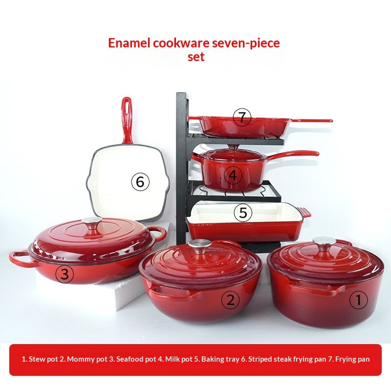 7 Pieces Cast Iron Enamel Cookware Set