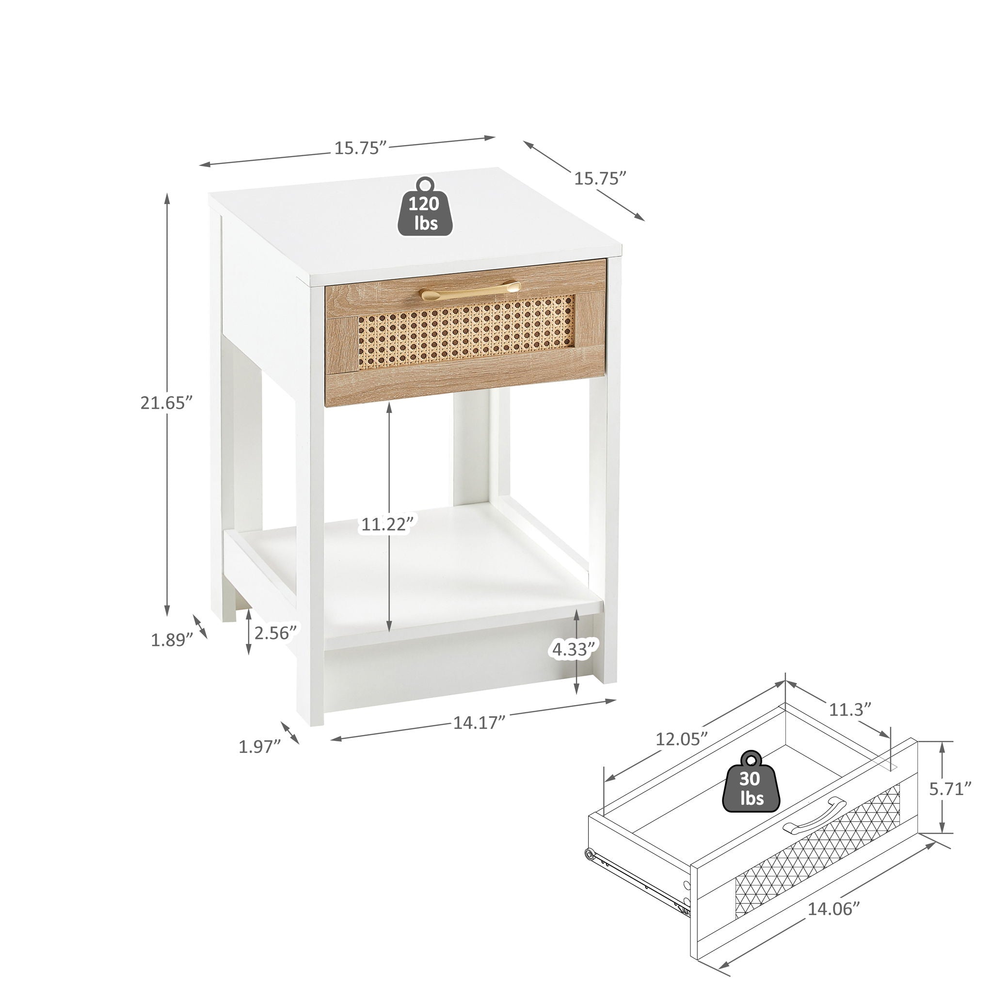 15.75" Rattan End Table With Drawer