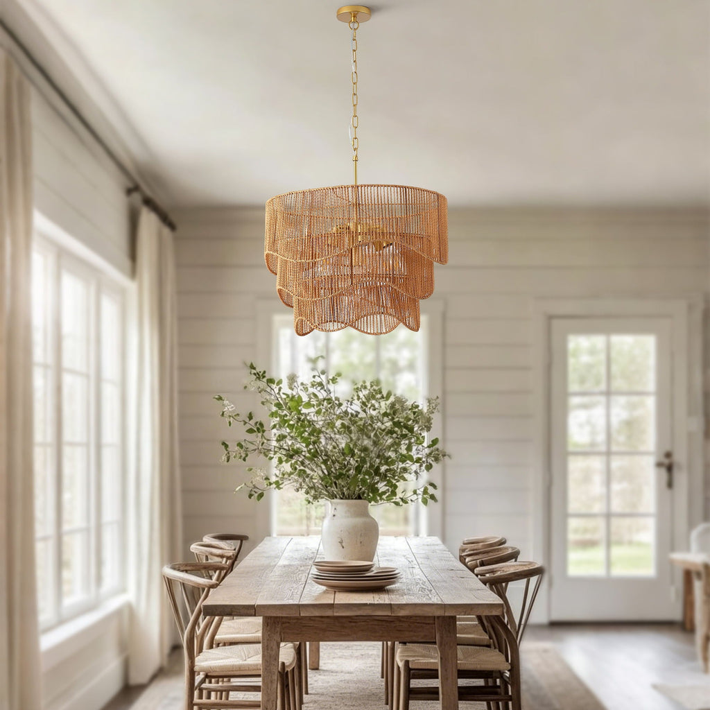 Chandelier With 7 Light E26 Base, Adjustable Height Wave Pendant Light
