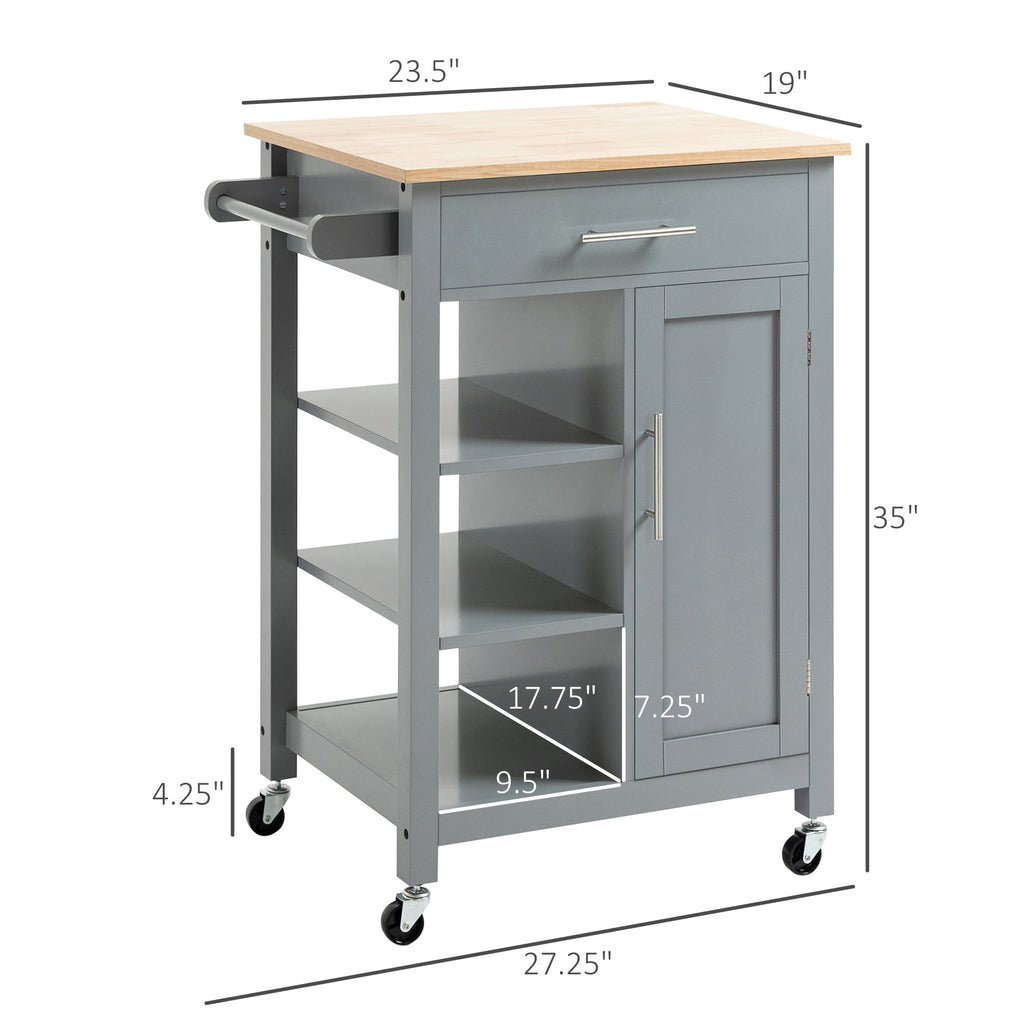 Rolling Kitchen Island Cart with Cabinet, 3-Tier Open Shelving & Towel Rack