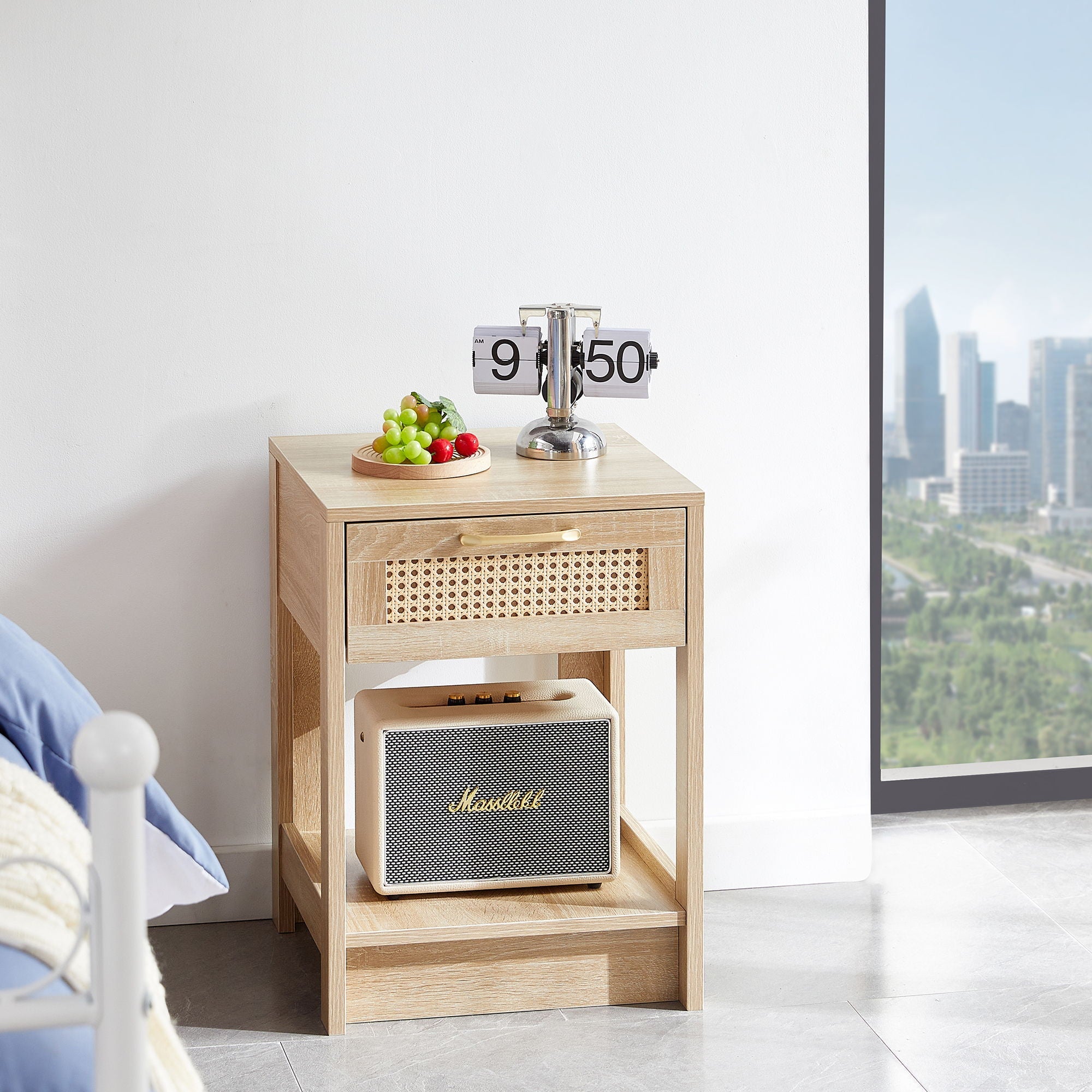15.75" Rattan End Table With Drawer