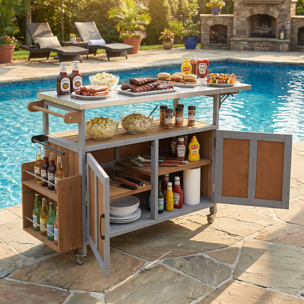 Foldable Outdoor Kitchen Island Cart
