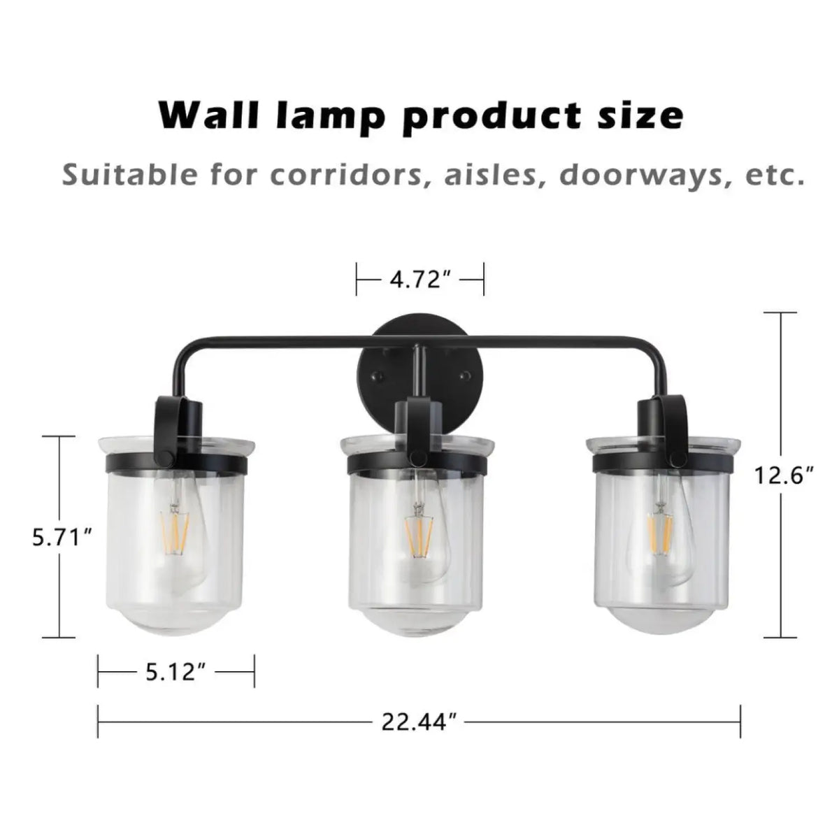 Indoor Wall Lights in Modern Black Finish with Glass Shade and E26 Base