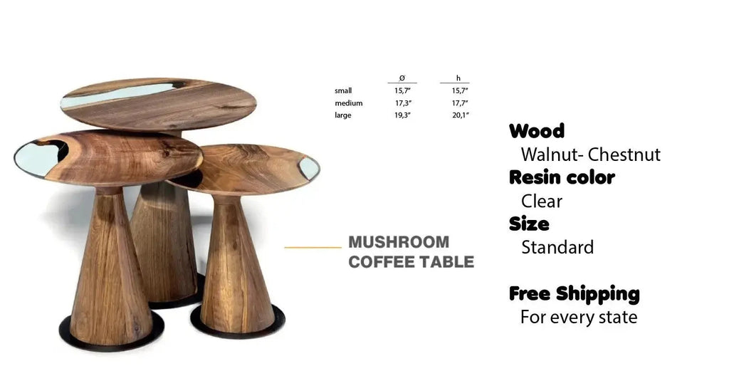 Mushroom Side & End table Made of Walnut and Epoxy Resin