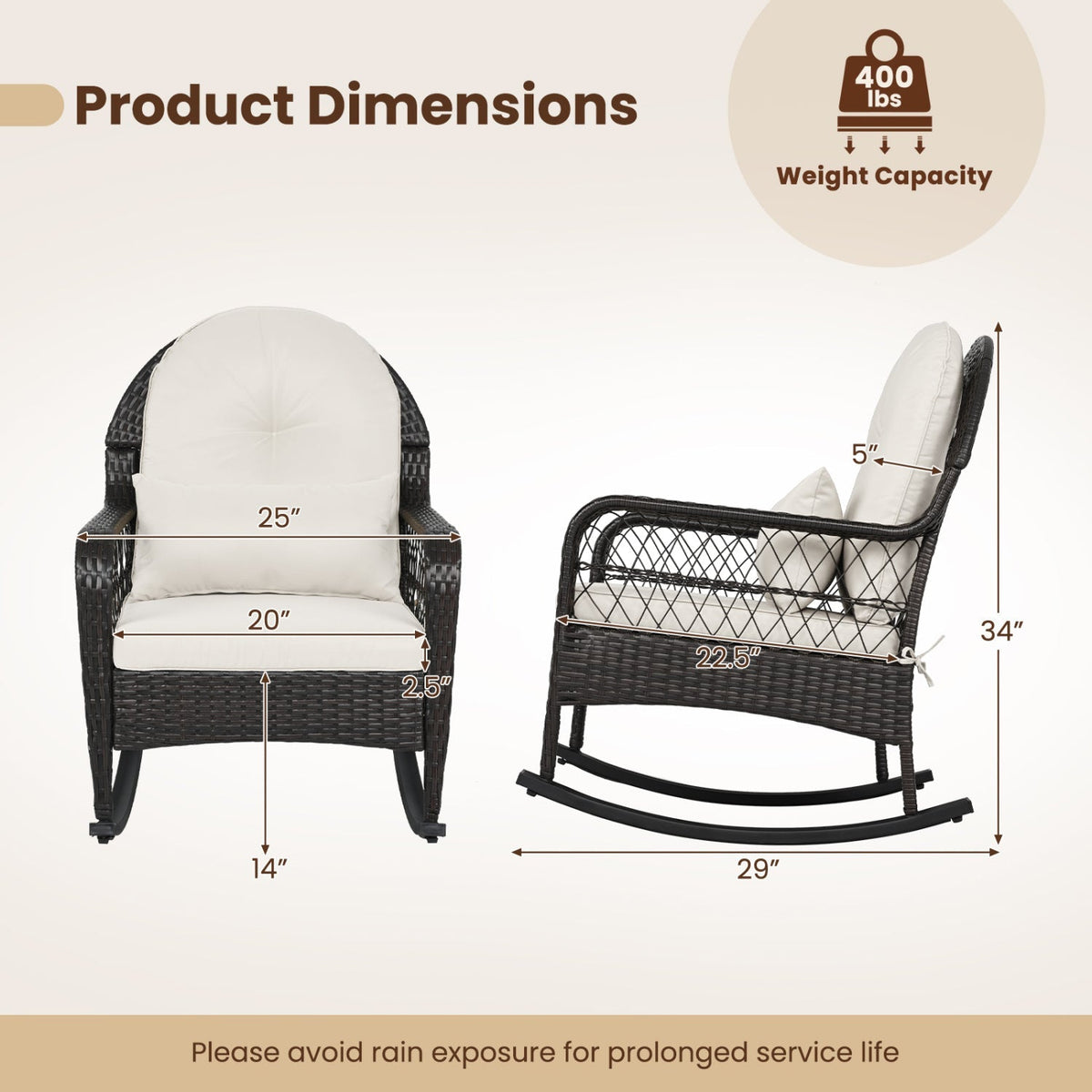 Outdoor Wicker Rocking Chair with Cushions