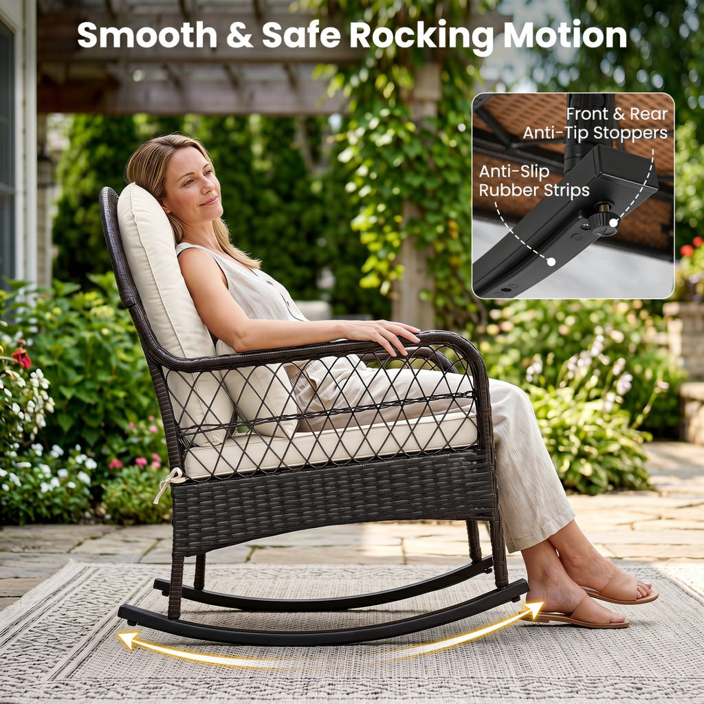 Outdoor Wicker Rocking Chair with Cushions