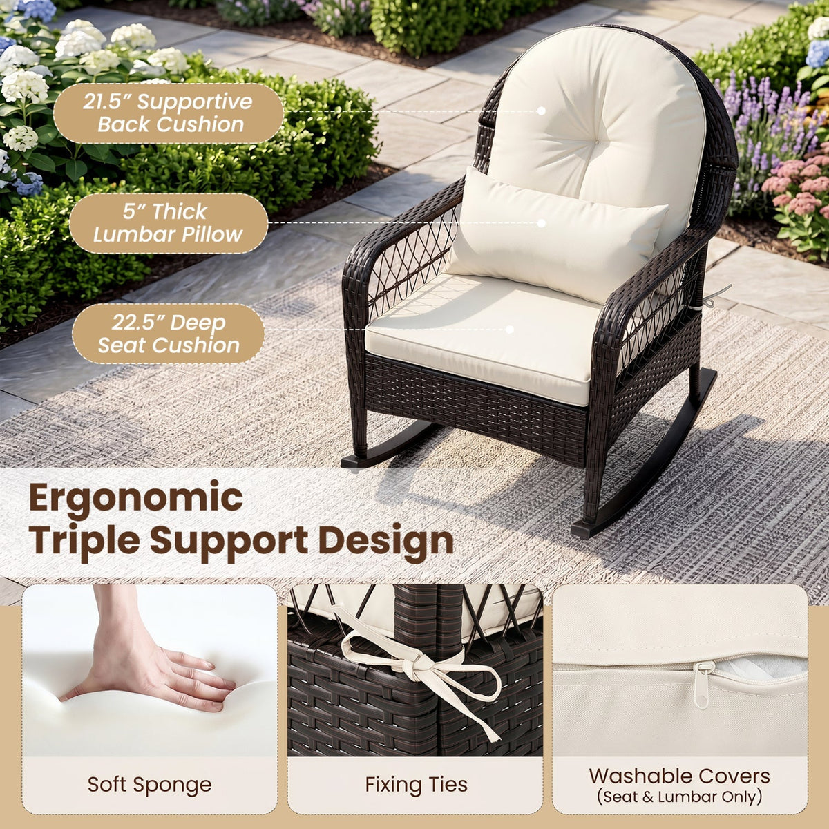 Outdoor Wicker Rocking Chair with Cushions