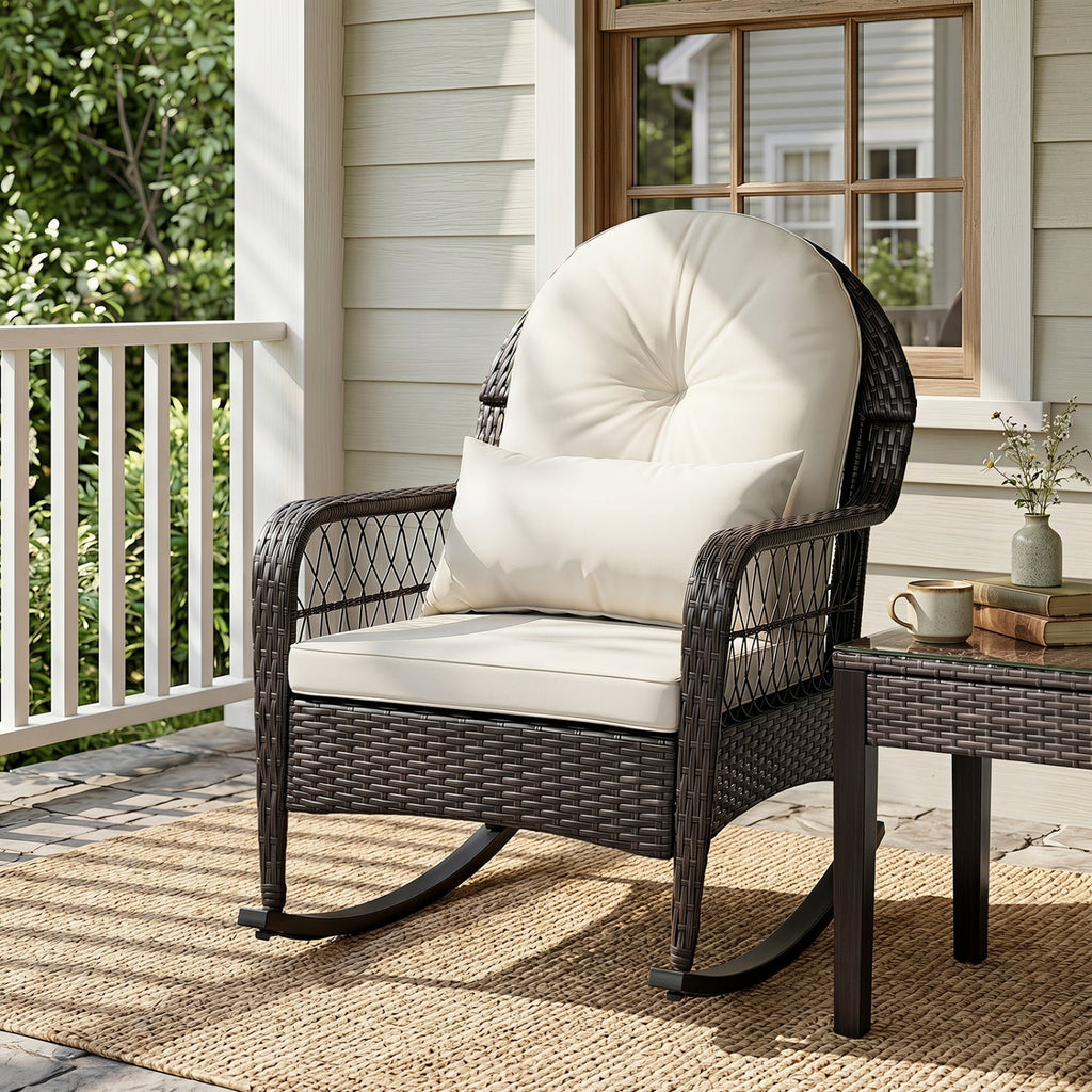 Outdoor Wicker Rocking Chair with Cushions