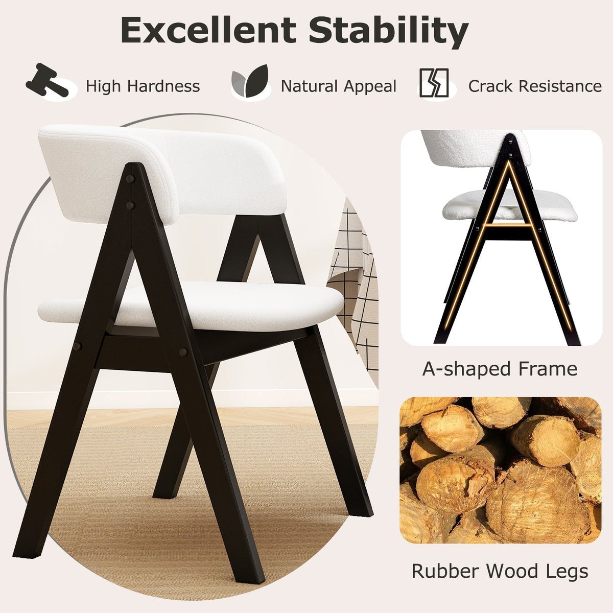 Wooden Dining Chair Set of 4  Upholstered Dining Room Chairs