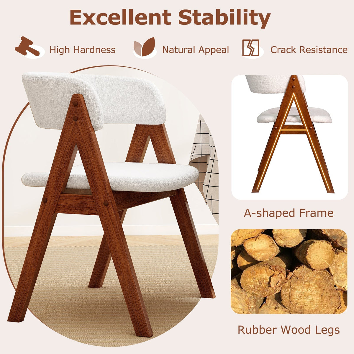 Wooden Dining Chair Set of 4  Upholstered Dining Room Chairs